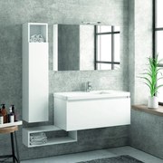 Kamalu - Composizione mobili bagno sospesa 100cm composta da mobile colonna specchio e pensile