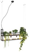Lampada a sospensione industriale nera con ripiano in legno 4 luci - Cage Rack