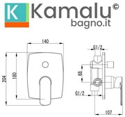 Kamalu - Miscelatore doccia cromato design a muro con deviatore | Lara-910DD