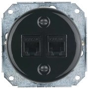 Bohemia-Design - Presa Ethernet in porcellana stile retrò, senza cornice, 2x CAT.5E, nera