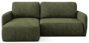 Divano angolare verde allungabile/con contenitore (con penisola a sinistra/con chaise lounge) con rivestimento in ciniglia Lilo – Makamii