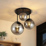 Plafoniera soffitto Teeja Lindby, dimmerabile, Nero, Soggiorno / Sala da pranzo, Vetro, Moderno, Plafoniera