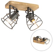 Faretto industriale grigio scuro con legno regolabile 2 luci - Arthur