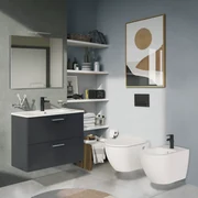 Mobile Bagno Sospeso "Mia" Da 80 Cm Composto Da Due Cassetti Lavabo E Specchio Finitura Vitra "Mia" Antracite