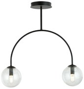 Plafoniera Moderna Utu 2 Luci In Acciaio Nero E Vetro Trasparente