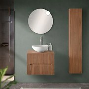 Mobile bagno sospeso cannettato 60 cm noce con top e specchio Bali