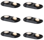 Set di 6 faretti da incasso arrotondati neri GU10 50mm 2-luci - Hubs