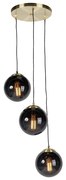 Lampadario Art Déco oro con vetro nero 3 luci - Pallon