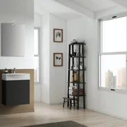 Mobile sottolavabo, lavabo e specchio con illuminazione Mini50s laccato opaco nero L 50 x H 58 x P 40 cm 1 vasca, 1 anta
