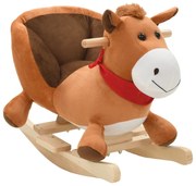 Cavallo a Dondolo con Schienale in Peluche 60x32x50 cm Marrone