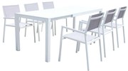 ALASKA - set tavolo in alluminio cm 148/214 x 85 x 75,5 h con 6 poltrone Aulus