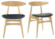 Set di 2 sedie in legno chiaro e PU nero design scandinavo giapponese WALFORD