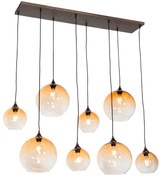 Lampada a sospensione smart bronzo scuro con vetro ambrato 8 luci incl. 8 Wifi G95 - Sandra