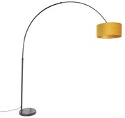 Lampada ad arco nera con paralume in velluto giallo senape con oro 50 cm - XXL