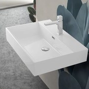 Lavabo sospeso rettangolare in resina 60 cm bianco lucido   Loto