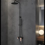 Kamalu - Colonna doccia con finitura nera e dettagli in oro rosa | KAM-KANDA NERO-RG