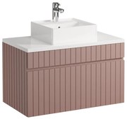 Mobile per bagno sospeso scanalato con lavabo da appoggio 80 cm Rosa - SATARA