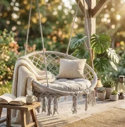 Sedia A Dondolo Da Giardino Per Due – Altalena Sospesa In Rattan Per Balcone E Terrazzo, Colore Legno Naturale