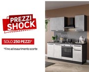 Cucina montata Dora bianco e grigio chiaro, lavello a sinistra, L 195 cm, completa di: cappa a camino, piano cottura a gas e forno