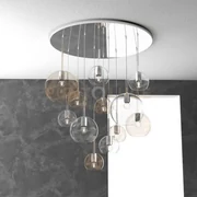 Sospensione cromo tonda 12 luci vetri (2 grande(1xam+1xtr)+2 medio(...