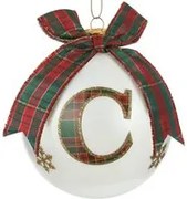 Pallina Natale lettera C tartan vetro 10 cm