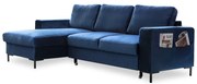 Divano letto angolare in velluto blu navy, angolo sinistro Lofty Lilly - Miuform