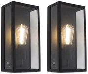 Set di 2 faretti da parete esterni neri IP44 con vetro - Rotterdam