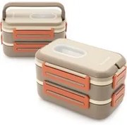 Porta pranzo con 2 scomparti e posate Clicks marrone arancio