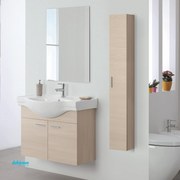 Mobile Bagno Sospeso "Stella" Da 80 Cm Composto Da Due Ante Lavabo E Specchio Finitura Larice