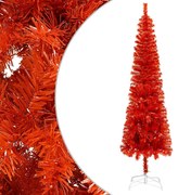 Albero di Natale Preilluminato Sottile con Palline Rosso 150 cm PVC, Albero di Natale Sottile Rosso 150 cm