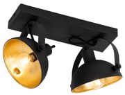 Plafoniera industriale nera con oro a 2 luci orientabili - Magnax