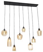 Lampadario Art Déco nero con vetro ambrato 8 luci - Hanne