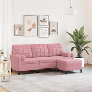 Divano A 3 Posti Con Poggiapiedi Rosa 180 Cm İn Velluto /