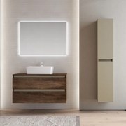 Mobile bagno sospeso 100 cm Tabacco con lavabo da appoggio e specchio - CUBE1