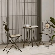 Set Da Bistrot Con Mosaico Terracotta E Bianco Ferro E Ceramica /