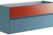 Mobile da bagno sotto lavabo Niwa blu pacifico frontale in vetro paprika laccato opaco L 119.5 x H 50 x P 45.5 cm 2 cassetti, lavabo non incluso