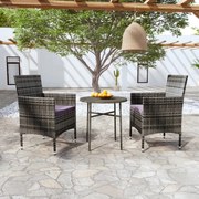 Set mobili da pranzo per giardino 3 pz in polyrattan grigio