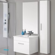 Mobile Bagno Sospeso "Show" Da 60 Cm Composto Da Un'Anta Lavabo E Specchio Finitura Bianco Opaco/Bianco Laccato