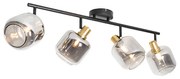 Faretto da soffitto nero con oro e vetro fumé 4 luci - Zuzanna