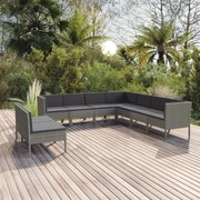 Set divani da giardino 9 pz con cuscini in polyrattan grigio