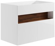 Mobile sotto lavabo sospeso a LED Bianco e Naturale scuro L80 cm POZEGA