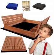 Sabbiera richiudibile per bambini con panchine 140 x 140 cm impregnata