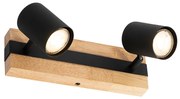 Plafoniera nera con legno 2 luci orientabile rettangolare - Jeana