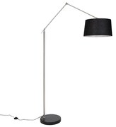 Lampada da terra moderna in acciaio con paralume in lino nero 45 cm - Editor