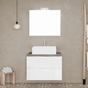 Mobile bagno sospeso 60 bianco top rovere fossile con specchio LED Town