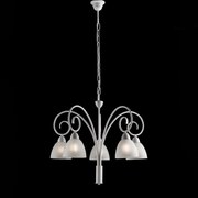 Lampadario 5 Luci Ferro Batturo Bianco Shabby e Vetro Bianco Serie Aurelio