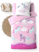 Set copripiumino e federa da bambini rosa in cotone per letto singolo 140x200 cm Licorne – douceur d'intérieur