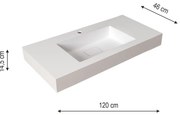 Lavabo integrale a incasso rettangolare L 120.5 x H 14.4 x P 46 cm in resina bianco opaco