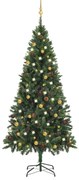 Albero di Natale Preilluminato con Palline Verde, Albero di Natale Preilluminato con Palline Verde 180 cm