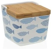 Portasale con Coperchio Versa Aqua Pesci Ceramica 8,8 x 8,5 x 8,8 cm